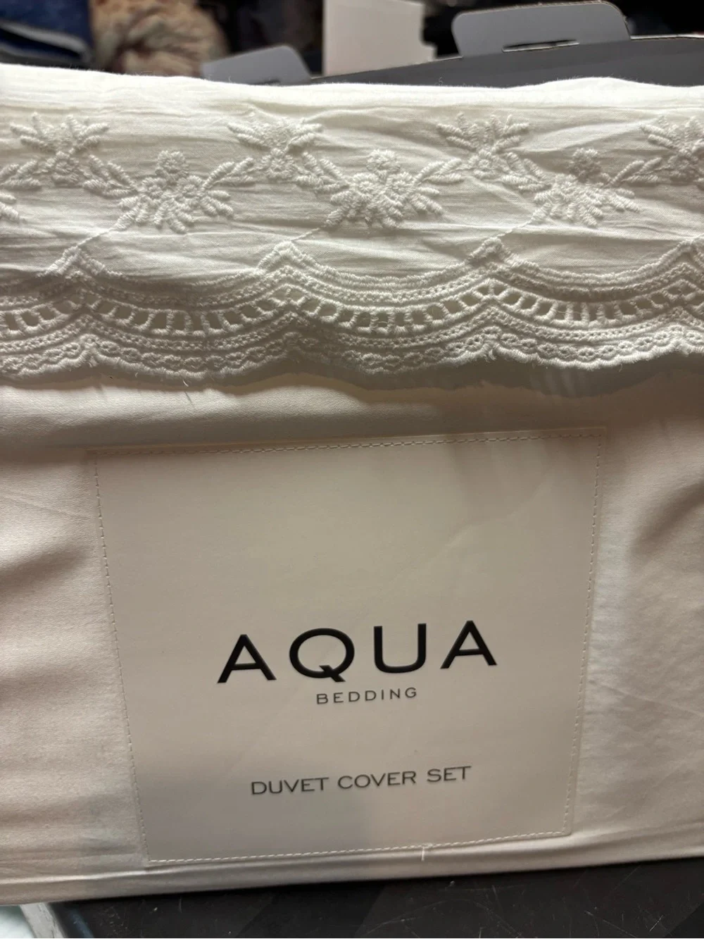 Aqua White Lace-Trim Duvet Cover Set b151s